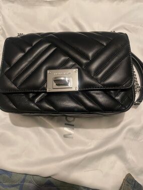 Michael Kors Black Quilted Leather Crossbody Bag with Silver Hardware